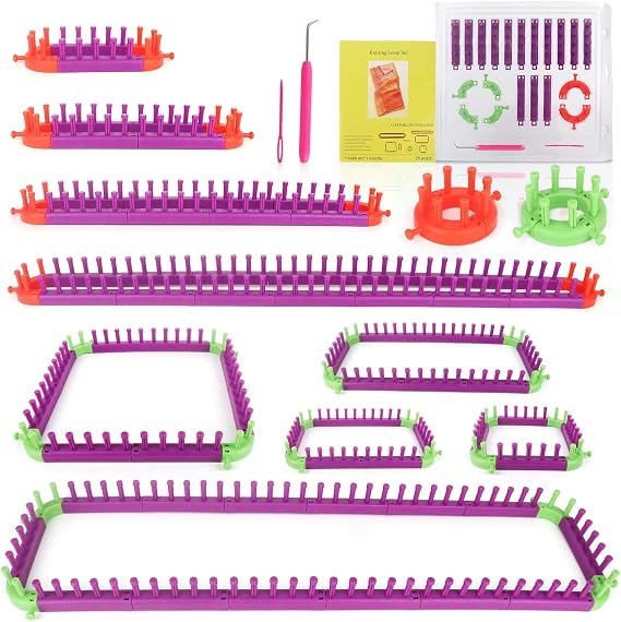 Katech Adjustable Knitting Looms Set -Customized Sizes for Your Project-Afghan Loom-Blanket Loom-Sock Scarf Loom-Hat Loom for Crocheting-Crochet Loom with Loom Knitting Book Hook Needle (All-in-one)