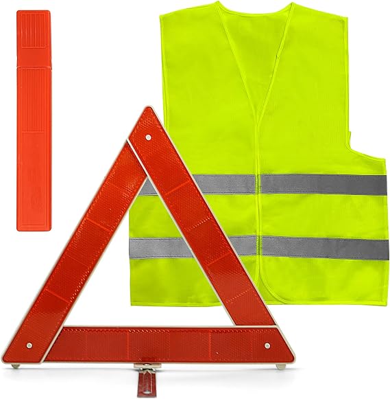 2 in 1 Emergency Warning Triangle & Reflective Safety Vest Kit, Warning Triangles for Cars with Storage Case, Car Emergency Kit for Roadside Emergency Breakdown