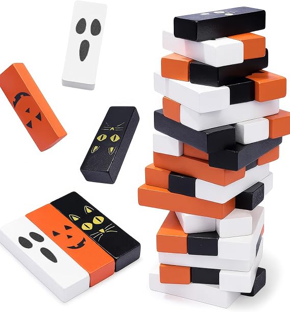 Halloween Wooden Block Stacking Game, Precision Stacking Challenge and Hand-Eye Coordination Challenge Toys,Suitable for Halloween Parties or Events, for Adults and Kids Aged 3+ (Halloween)