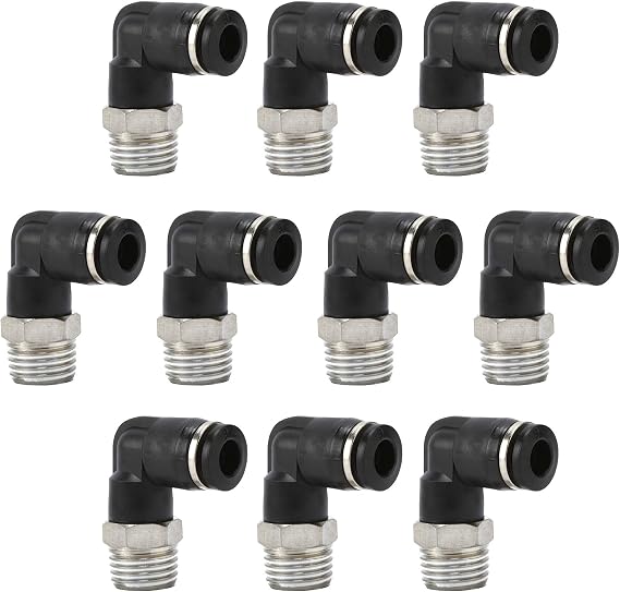 AuInn Pack of 10 Push to Connect Air Fittings 6mm Tube OD x 1/4" NPT Thread Quick Connect Fittings, 90 Degree Elbow Male Fittings