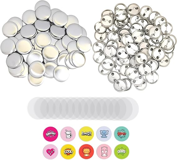 200 Sets 25mm/0.98inch Button Maker Supplies, Round Badge Blank Pins, Includs Metal Shells, Metal Back Cover and Transparent Film for Pin Maker Button Press Machine Maker