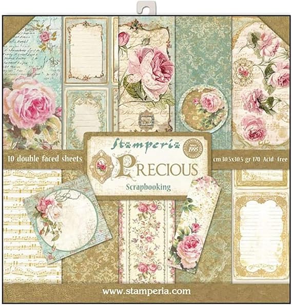 Stamperia International KFT Paper Pad 10 Sheets Double-Sided Elegant Gift, Multicoloured, 30.5 x 30.5