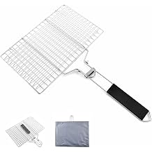 Fish Basket for Grilling- BBQ Basket Stainless Steel Barbecue Basket with Foldable Handle, Portable Outdoor/Camping Grilling Accessories, Grill Vegetable Basket for All Grills