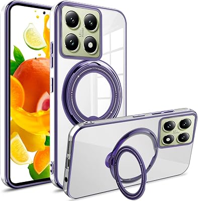 Clear Case for Xiaomi 14 T with Ring Magnetic Kickstand, [Electroplated Bumper] Silicone Slim Shockproof Case for Xiaomi 14T LD-Purple