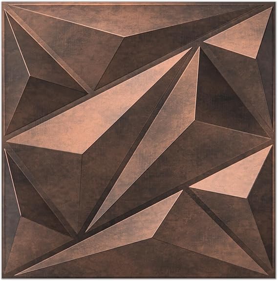 Art3dwallpanels PVC 3D Wall Panel Diamond for Interior Wall Decor, Wall Decor PVC Panel, 3D Textured Wall Panels, Pack of 12 Tiles, Antique Copper