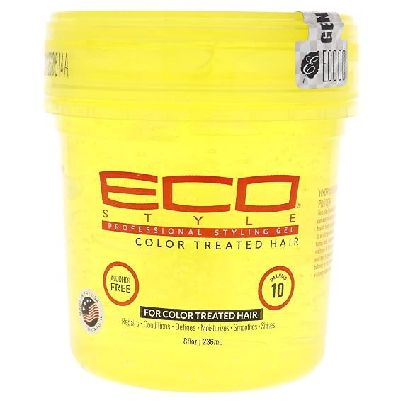 Eco Style Hair Gel - Colored Hair, for All Hair Types - UV Protection - Special Formula for Highlighted Hair - Controls and Defines with Long-Lasting Shine -No Flakes- 8 Oz