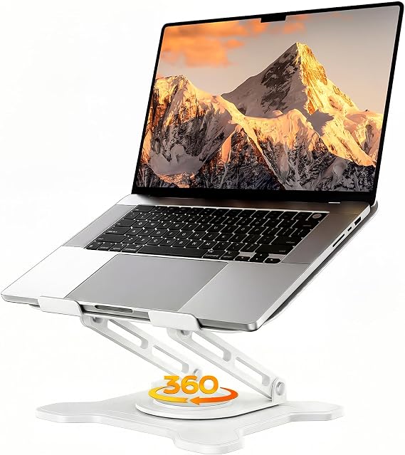 JCZT 360 Rotating Laptop Stand for Desk, Metal Foldable Laptop Riser,White