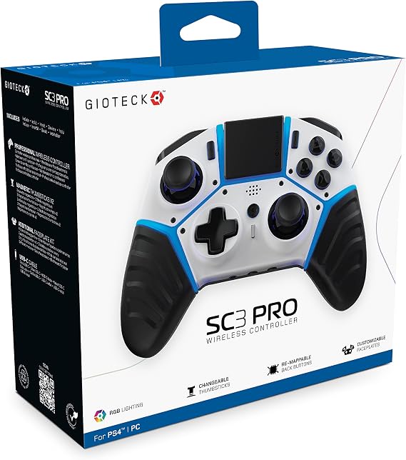 Gioteck SC3 Wireless Pro Controller for PS4, PC, Mobile - White - Bluetooth Compatible