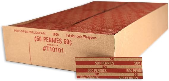 Huron Flat Coin Wrapper, Penny Rolls $.50 Cent Red (1,000 pcs)