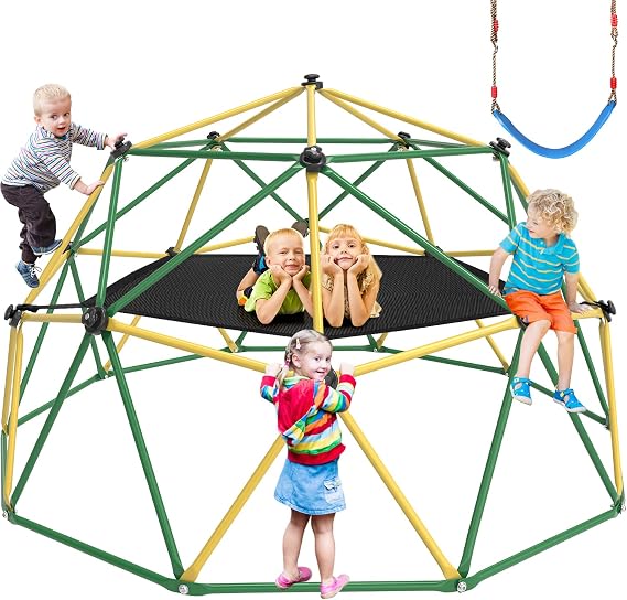 Climbing Dome with Hammock Swing Seat 10ft Outdoor Jungle Gym Kids Playset