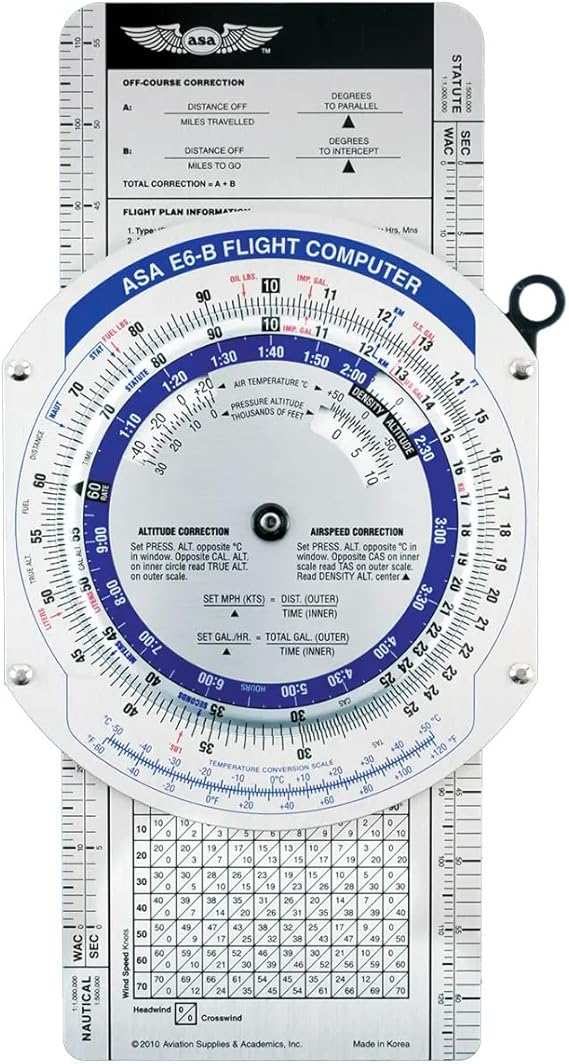 ASA Color E6B Flight Computer Premium Aluminum Aviation Flight Computer for Student Pilots & Flight Training, FAA Written Test Approved, Wind Correction, Fuel Planning, Airspeed, Navigation Calculator