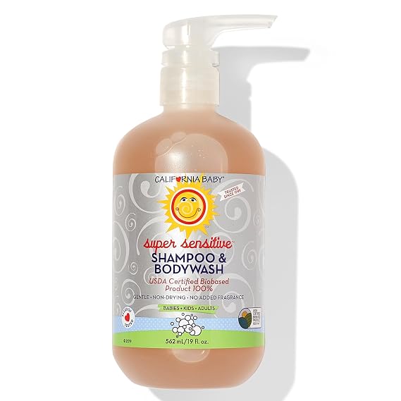 California Baby Super Sensitive Shampoo and Body Wash - Hair, Face, and Body | Gentle, Fragrance Free, Allergy Tested | Dry, Sensitive Skin, 19 Ounces