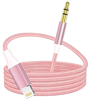 Aux Cord for iPhone, Lightning to 3.5 mm AUX Cable for Car Stereo, Speaker, Headphone, Auxiliary Audio Jack Cable Compatible with iPhone 14 13 12 11 XS XR X 8 7 SE, 3.3FT Pink