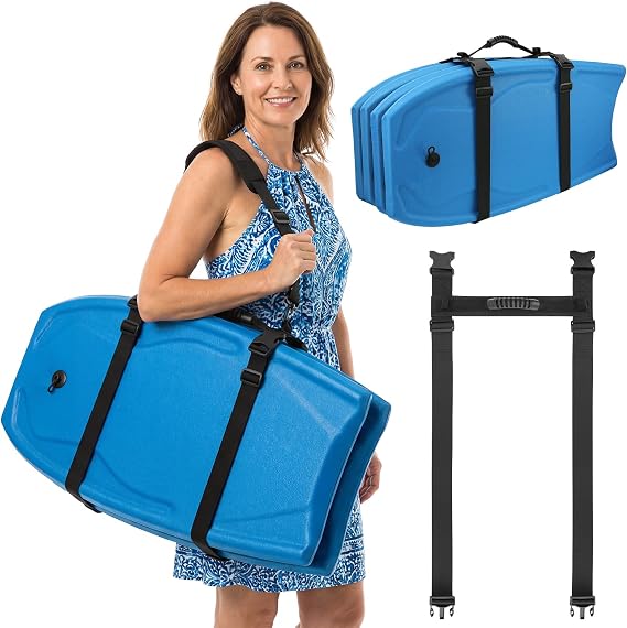 Bodyboard & Skimboard Carry Strap with Padded Shoulder Sling for Hands-Free Adjustable, Durable Polyester Board Carrier with Reinforced Handle Fits Up to 4 Beach Bodyboard (Only Strap)