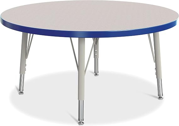 Jonti-Craft Berries 6488JCE003 Round Activity Table, E-Height (15"-24" Adjustable Height), 36" Diameter, Gray/Blue/Gray