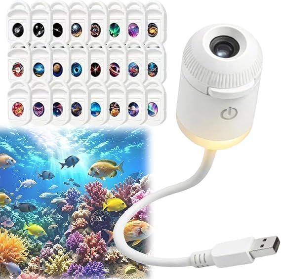 HD Intelligent Smart Holographic 5D Stars & Ocean Projector Simple Plug & Play Star Projector 360° USB Galaxy and Moon Projector for Bedroom and Car Roof (with 24 Films)
