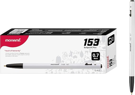 MONAMI BP 153 Retractable Ballpoint Pen, Fine Point (0.7mm), Black, 12-Count