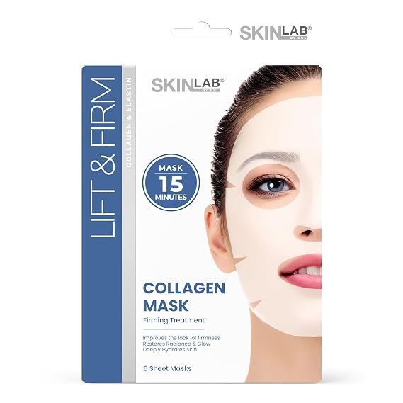 SKIN LAB Collagen Sheet Mask for Women Hydrating Skincare Firming, Moisturizing, Anti-Aging Facial Treatment Set Overnight Collagen Masks, 5 Count