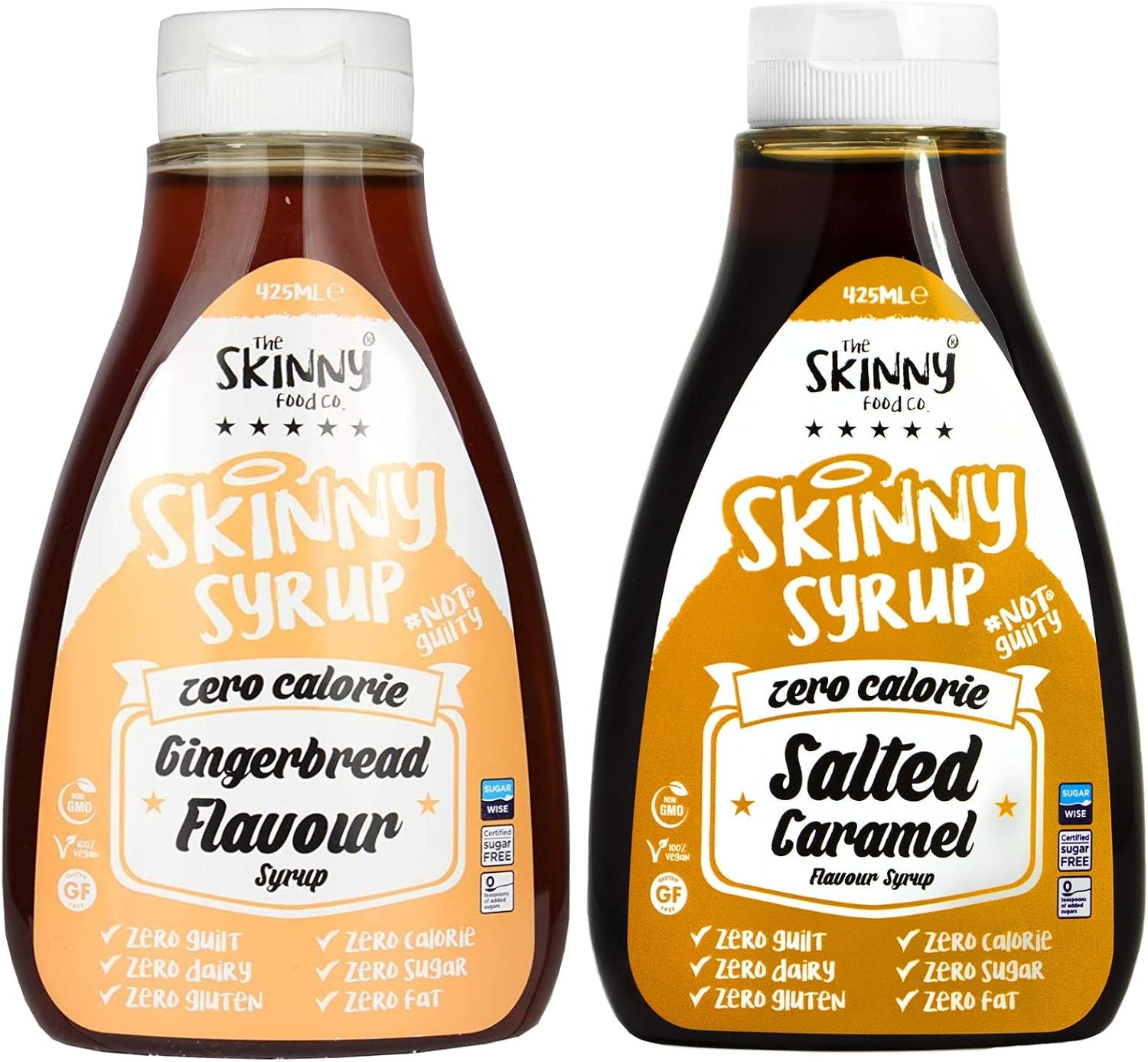The Skinny Food Co. Syrup Twin Pack SW Salted Caramel & Gingerbread Dessert Topping Sugar Free Zero Calories Guilt Free Sauce