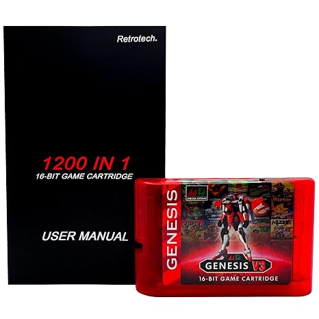 Retrotech 1200 In 1 V3 Pro Game Cartridge For Genesis Console - Clear Red, Includes Printed Instructions