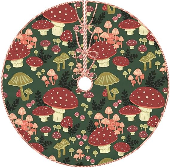Bright Mushrooms Art Print Christmas Tree Skirts,Xmas Decor Party Use,Xmas Tree Mat for Festival Celebrations