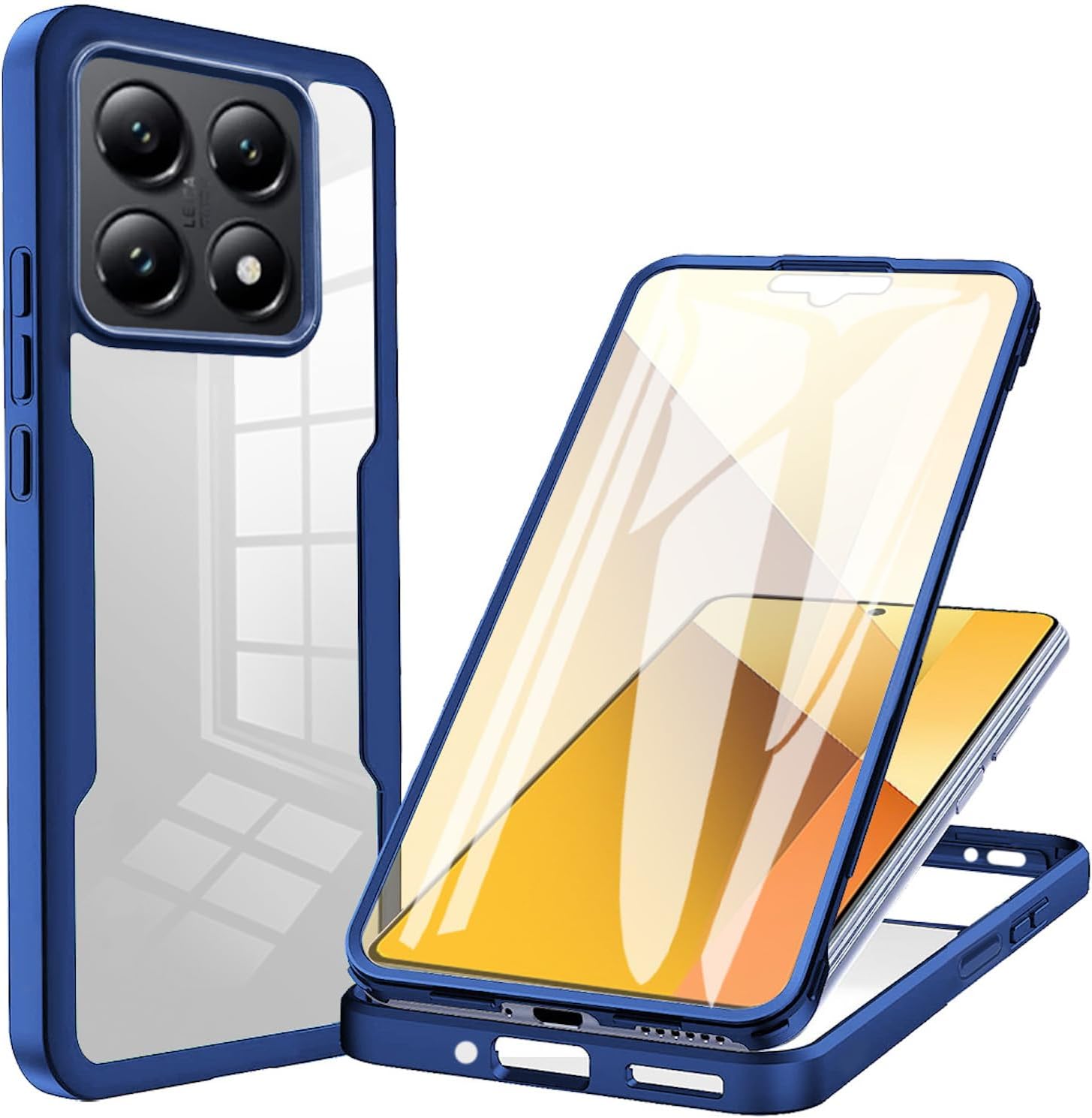 for Xiaomi 14T Pro Case, [Built-in Screen Protector] [Military Grade Shockproof] 360° Full Body Clear Rugged Protective Case Cover for Xiaomi 14T Pro.Full Blue