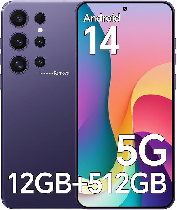 ZK24 Ultra 5G Unlocked Cell Phone, 12GB+512GB Android 14 Smartphone, 108MP+48MP Dual Camera, 5000mAh Battery, 6.8" FHD, Face ID/Dual SIM/WiFi/Bluetooth