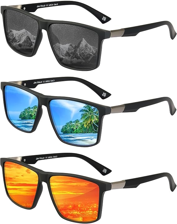 JIM HALO Retro Polarized Sunglasses for Men Women Square Lightweight Sun Glasses for Driving Fishing UV400 Protection