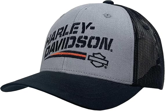 Harley-Davidson Men's Streak Adjustable Snapback Trucker Hat, Black/Gray