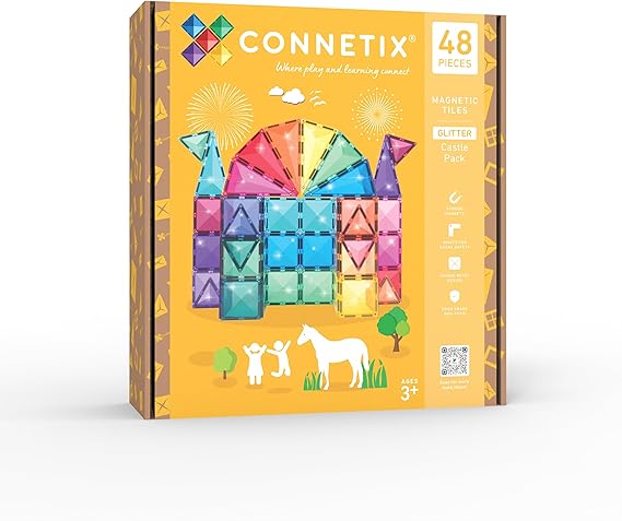 CONNETIX Magnetic Tiles Glitter Castle Pack, 48 Pieces