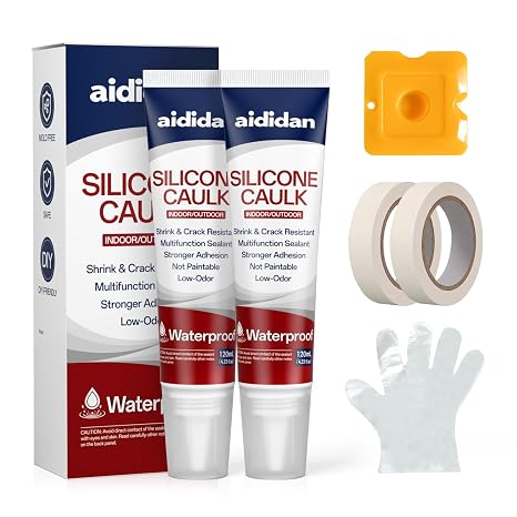 Silicone Caulk, 2 Pack 4.23 FL OZ White Silicone Sealant