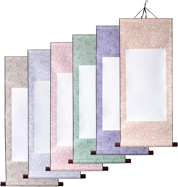 WANDIC Blank Hanging Scroll, 6 Pcs Blank Painting Scrolls Calligraphy Wall Mounting Scrolls Chinese Paper Scrolls for Art Painting Calligraphy Writing