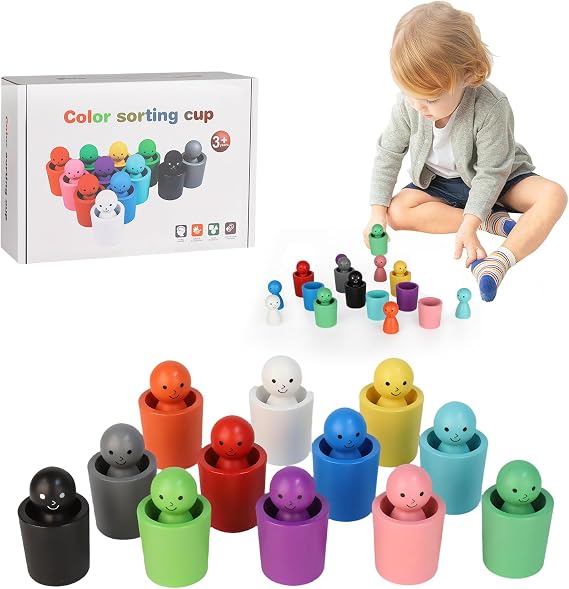Colour Sorting Cups - Sensory Peg Dolls in Cups for Children to Identify and Match Hue, Colored Colour Sorting Toys for Kids to Cultivate Cognitive Abilities