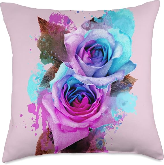 Watercolour rainbow roses Throw Pillow