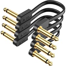 Kevlar Reinforced Guitar Patch Cables 15cm (6 Inch) 4-Pack, Built-to-Last, Low Noise Quad-Layer Shielded, Gold-Plated Flat Ribbon Guitar Pedal Lead for BOSS MXR Behringer EBS Effect