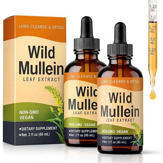 Wild Mullein Drops for Lungs - with Ginger & Lemon for Cleanse and Detox, Mullein Leaf Extract for Respiratory Support, Natural Herbal Supplement - 2 oz (2)