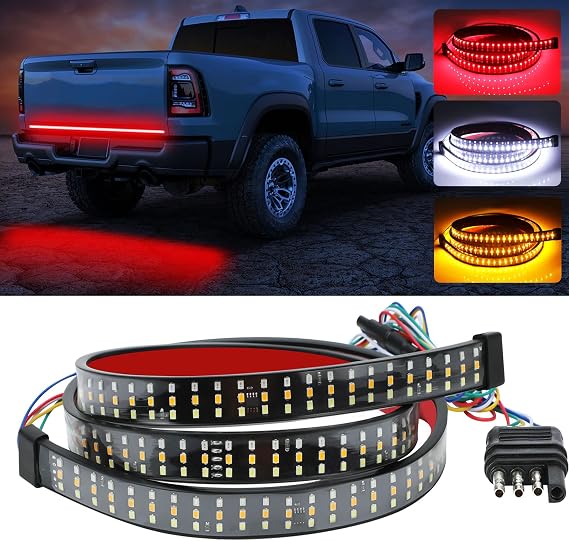 YUGUANG 60 Inch Truck Tailgate Light Bar, Triple Row LED Tailgate Light Strip with Brake Reverse Sequential Turning Signals Strobe Lights