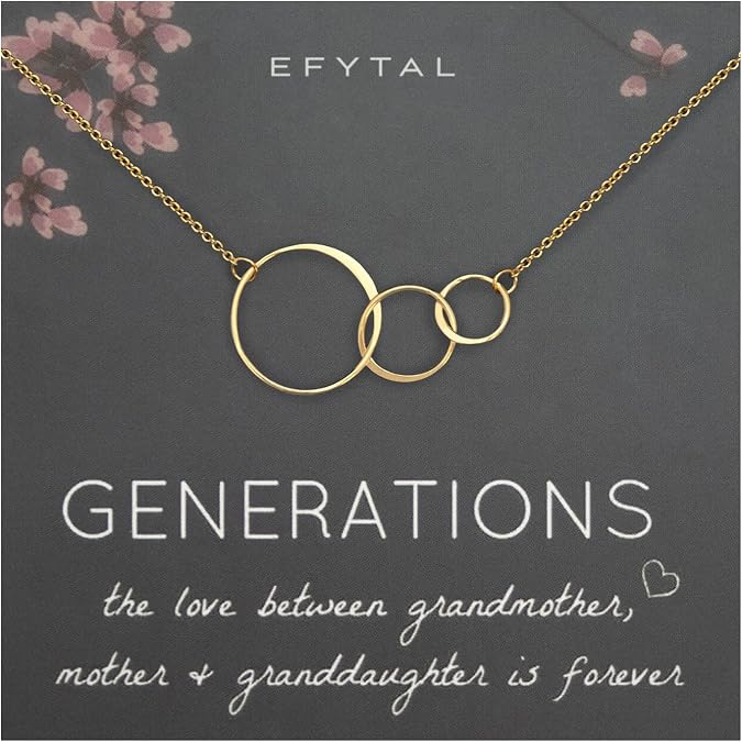 EFYTAL Mother's Day Gifts for Grandma, 3 Generations 3 Circle Necklace for Women, Mothers Day Gift Ideas for Grandmother, Grandma Birthday Gifts, Nana Necklace