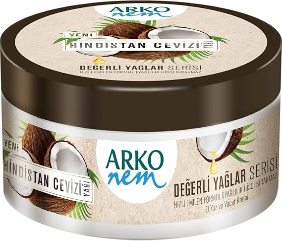 Arko NEM Luxurious Moisturising Cream | Coconut Milk Formula | 250Ml Tub | Lightweight Suitable For Daily Use