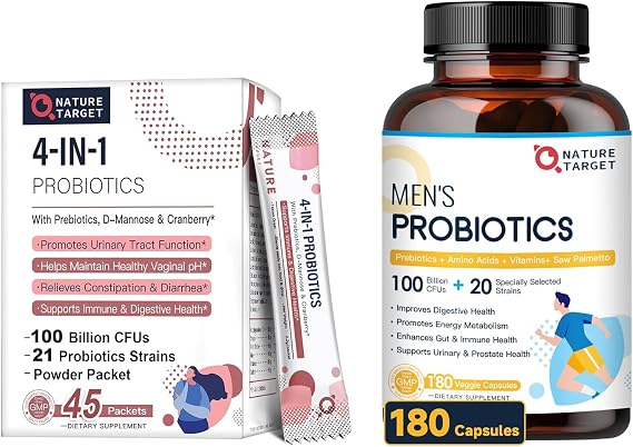 NATURE TARGET Probiotics Powder for Women & Probiotics for Men 180 Capsules