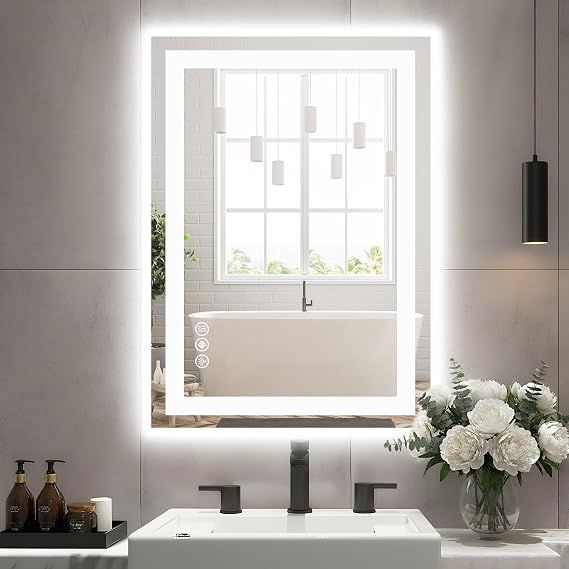 Sweetcrispy 24"x 32" Smart Anti-Fog LED Bathroom Mirror with Lights and Front Light & Backlit, 3 Color Temperatures, Dimmable, Memory Function, Rectangle Modern Vanity Mirror