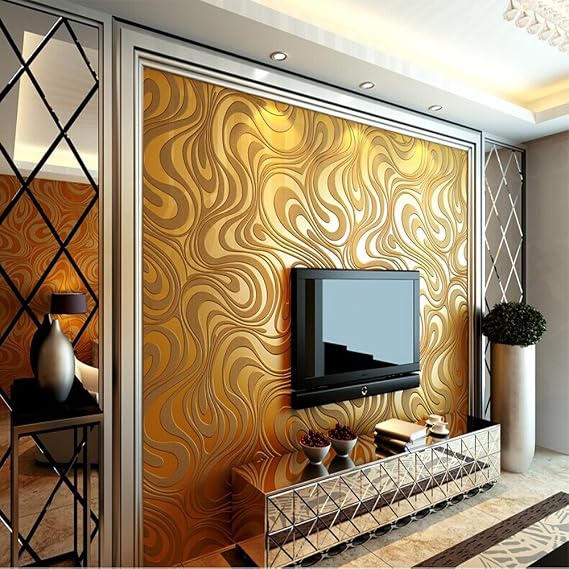 Q QIHANG 10M Modern Luxury Abstract Curve 3D Wallpaper Roll Mural Paper Parede Flocking for Striped Gold Color 0.7m*8.4m=5.88SQM