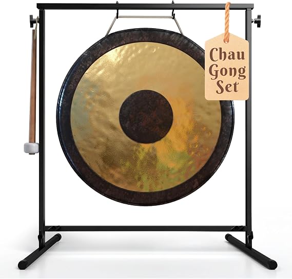 The Gong Shop Handcrafted Chinese Gong Set Rich Wash & Deep Resonant Tones for Meditation, Sound Healing, Yoga or Home Decor (22 Chau Gong with Stand & Mallet)