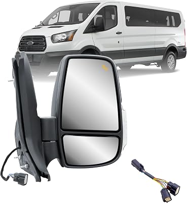 Passenger Right Side Door Mirror Power Adjustment and Heated Glass With BLIS Blind Spot Sensor Signal Light Manual Folding for Ford Transit T150 T250 T350 T350HD from 2010 to Onward