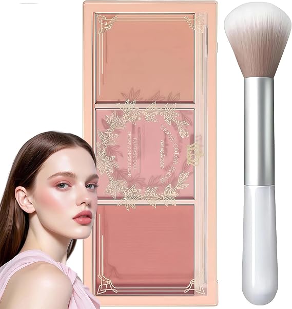 Pink Blusher Palette - 3-in-1 Powder Blush for Cheeks Make Up, Matte Long-Lasting & Sweat-Resistant Blusher for Natural Glow