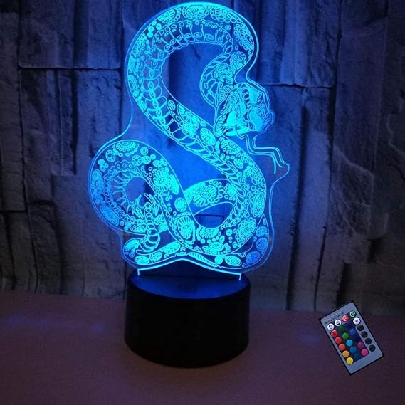 Optical Illusion 3D Snake Python Night Light 16 Colors Changing USB Power Remote Control Touch Switch Decor Lamp LED Table Desk Lamp
