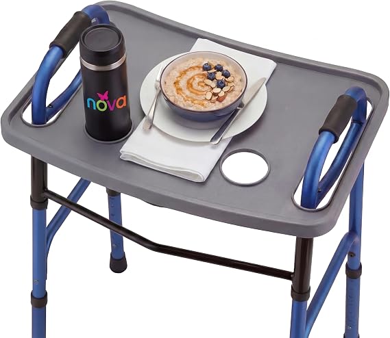NOVA Walker Tray Table with Spill-Proof Raised Edges and Two Cup Holders and for Seniors, Standard Folding Walker Accessory, 16 x 23 Inch