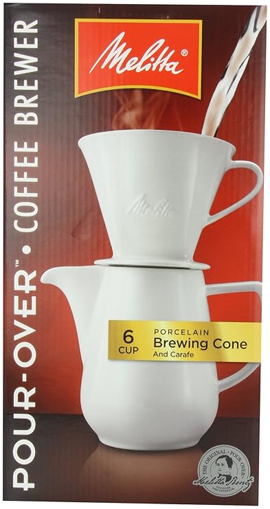 Melitta 36 oz. Pour-Over Coffee Brewer with Porcelain Carafe, White