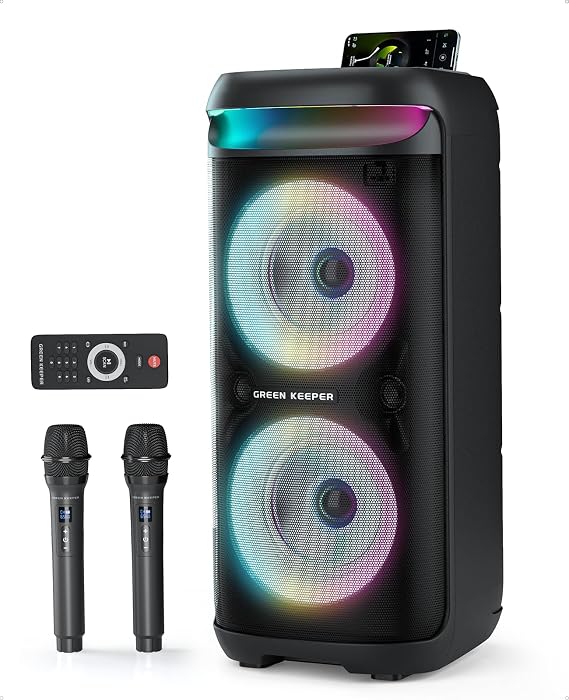 GKD60 Karaoke Machine with 2 Wireless Microphones for Adults, Portable Bluetooth Party Speaker, 500W Peak Power PA System with LED Disco Lights, 6.5'' Speaker Big Sound, 8000mAh Battery for Outdoor
