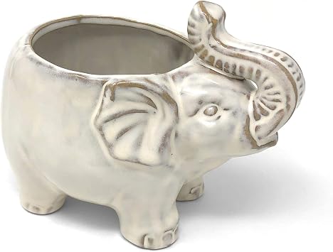 Accent Decor Elephant 7 x 4-inch Ceramic Planter, Ivory